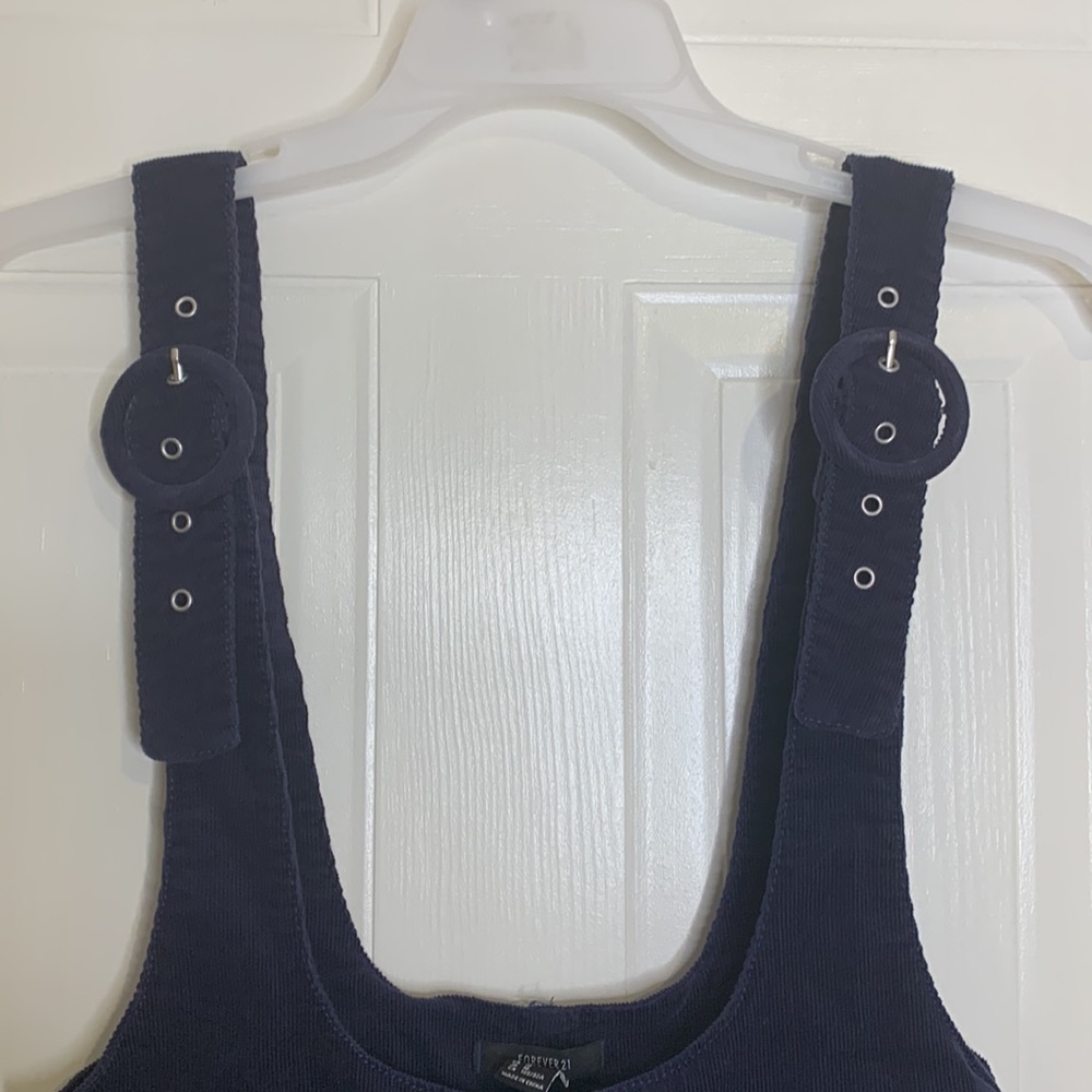 FOREVER 21 Corduroy Buckle Straps Overall Suspender Mini Dress size M Navy Blue - Picture 4 of 9
